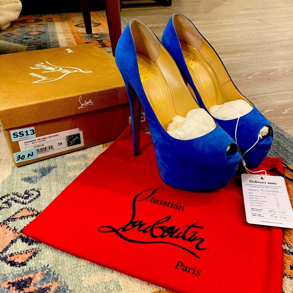 💎 EUC! Christian Louboutin Highness 160 Veau Velours Blue